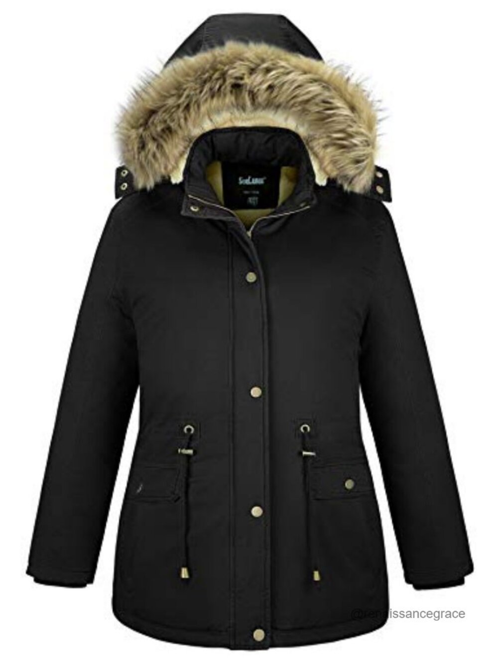 Plus Size Sherpa Lined Winter Coat Faux Fur Hood Pockets